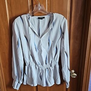 White, Blue, Beige Business Casual Blouse